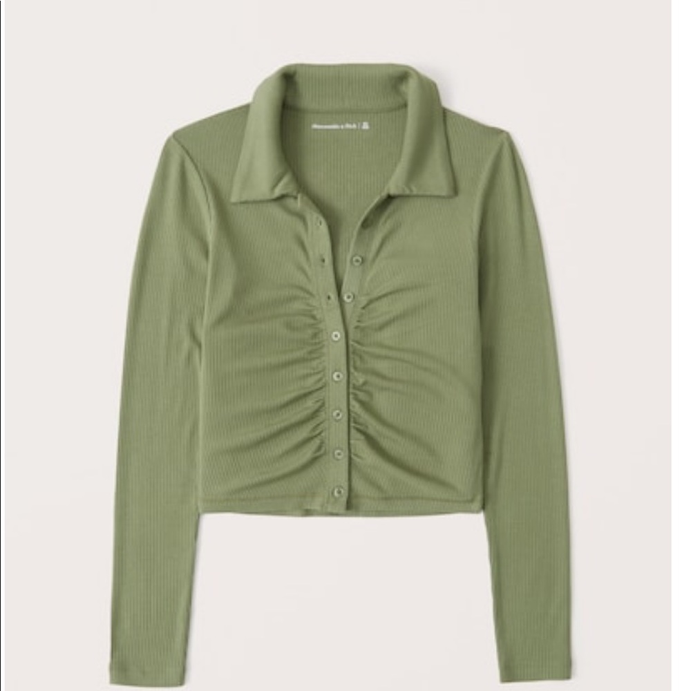 Long-Sleeve Ruched Polo Top